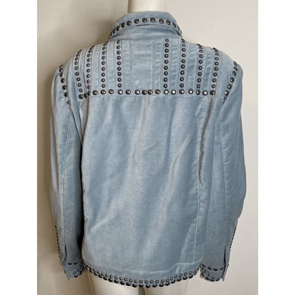 Double D Ranch Balcones Blue Velvet Inez Jacket NWT 2X Conchos Studs Pockets - Picture 3 of 16
